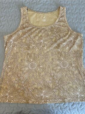 White Stag Vintage Boho Tan & White Floral Print Women’s Tank Top